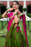 Olive Green Silk Blend Lehenga With Printed Work For Diwali