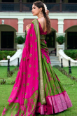 Olive Green Silk Blend Lehenga With Printed Work For Diwali