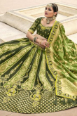 Olive Green Silk Embroidered Lehenga