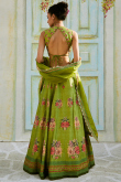 Olive Green Tussar Silk Embroidered Panelled Style Lehenga