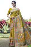Olive Green Weaved With Thread And Zari Handloom Silk Saree