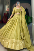 Olive Green Weaved Zari Chanderi Lehenga For Mehndi 