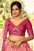 Ombre Printed Chinnon Cerise Pink Flared Style Lehenga