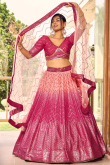 Ombre Printed Chinnon Cerise Pink Flared Style Lehenga