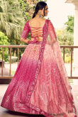 Ombre Printed Chinnon Cerise Pink Flared Style Lehenga