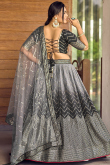 Ombre Printed Chinnon Dark Grey Flared Style Lehenga