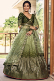 Ombre Printed Chinnon Olive Green Flared Style Lehenga