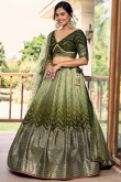 Ombre Printed Chinnon Olive Green Flared Style Lehenga