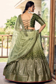 Ombre Printed Chinnon Olive Green Flared Style Lehenga