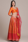 Orange And Red Silk Printed Lehenga