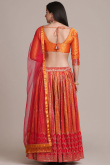 Orange And Red Silk Printed Lehenga