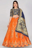 Orange Banarasi Silk Lehenga