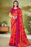 Orange Chiffon Saree With Printed For Casual Wear