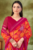 Orange Chiffon Saree With Printed For Casual Wear