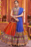 Orange Cotton Silk Printed Lehenga