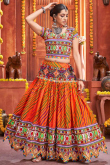 Orange Cotton Silk Printed Lehenga