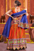 Orange Cotton Silk Printed Lehenga