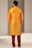 Orange Dupion Silk Embroidered Men's Kurta With Churidar