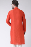 Orange Dupion Silk Patch Embroidered Men's Kurta