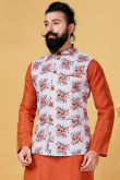 Orange Dupion Silk Straight Cut Men Kurta Pajama