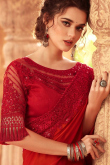 Red Georgette Saree With Net Blouse