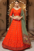 Orange Georgette Sequins Embroidered Lehenga