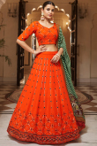 Orange Georgette Sequins Embroidered Lehenga