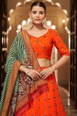 Orange Georgette Sequins Embroidered Lehenga