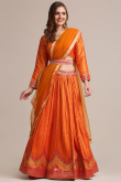 Orange A Line Wedding Wear Lehenga in Jacquard