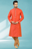 Orange Jacquard Fancy Kurta With Churidar