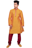 Orange Raw Silk Kurta Pajama Set For Men