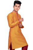 Orange Raw Silk Kurta Pajama Set For Men