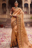 Peach Silk Saree With Velvet Blouse