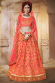 Orange Satin Silk Resham Thread Embroidered Lehenga