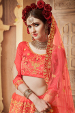 Orange Satin Silk Resham Thread Embroidered Lehenga