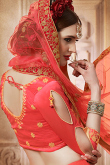 Orange Satin Silk Resham Thread Embroidered Lehenga
