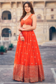 Orange Sequins Embroidered Georgette Flared Style Lehenga 