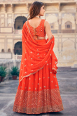 Orange Sequins Embroidered Georgette Flared Style Lehenga 
