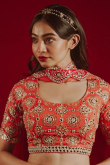 Orange Silk Mirror Embroidered Lehenga