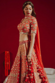 Orange Silk Mirror Embroidered Lehenga