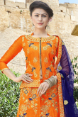 Orange Silk Embroidered Lehenga With Stone Work
