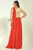 Orange Silk Indo-Western Lehenga Style Saree