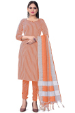 Orange Weaved Thread Cotton Straight Cut Churidar Suit 
