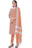 Orange Weaved Thread Cotton Straight Cut Churidar Suit 