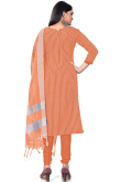 Orange Weaved Thread Cotton Straight Cut Churidar Suit 