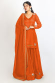 Carrot Orange Soft Silk Embroidered Flared Style Lehenga