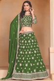 Organza Forest Green Zari Embroidered Panelled Style Lehenga