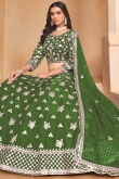Organza Forest Green Zari Embroidered Panelled Style Lehenga