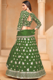 Organza Forest Green Zari Embroidered Panelled Style Lehenga