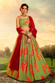 Organza Lehenga Choli In Olive Green Color